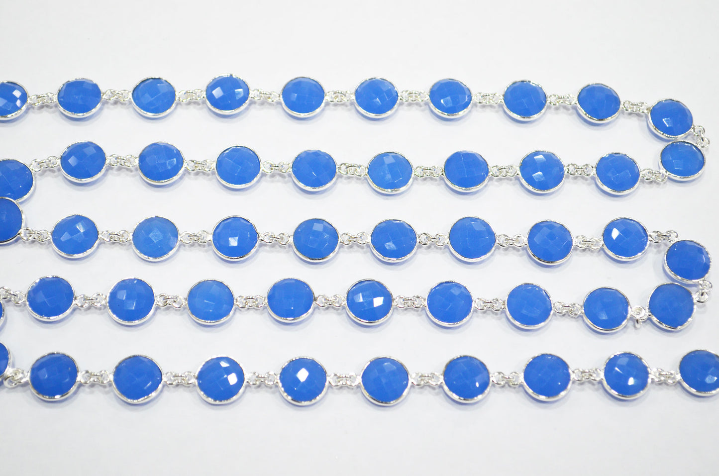 Blue Hydro Quartz Faceted Coin Shape Connector Chain , 11 mm , RB-7410