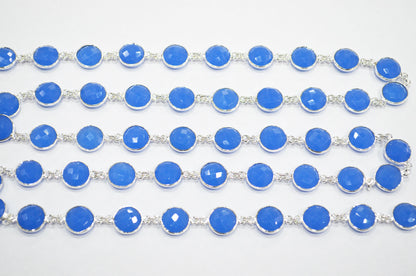 Blue Hydro Quartz Faceted Coin Shape Connector Chain , 11 mm , RB-7410