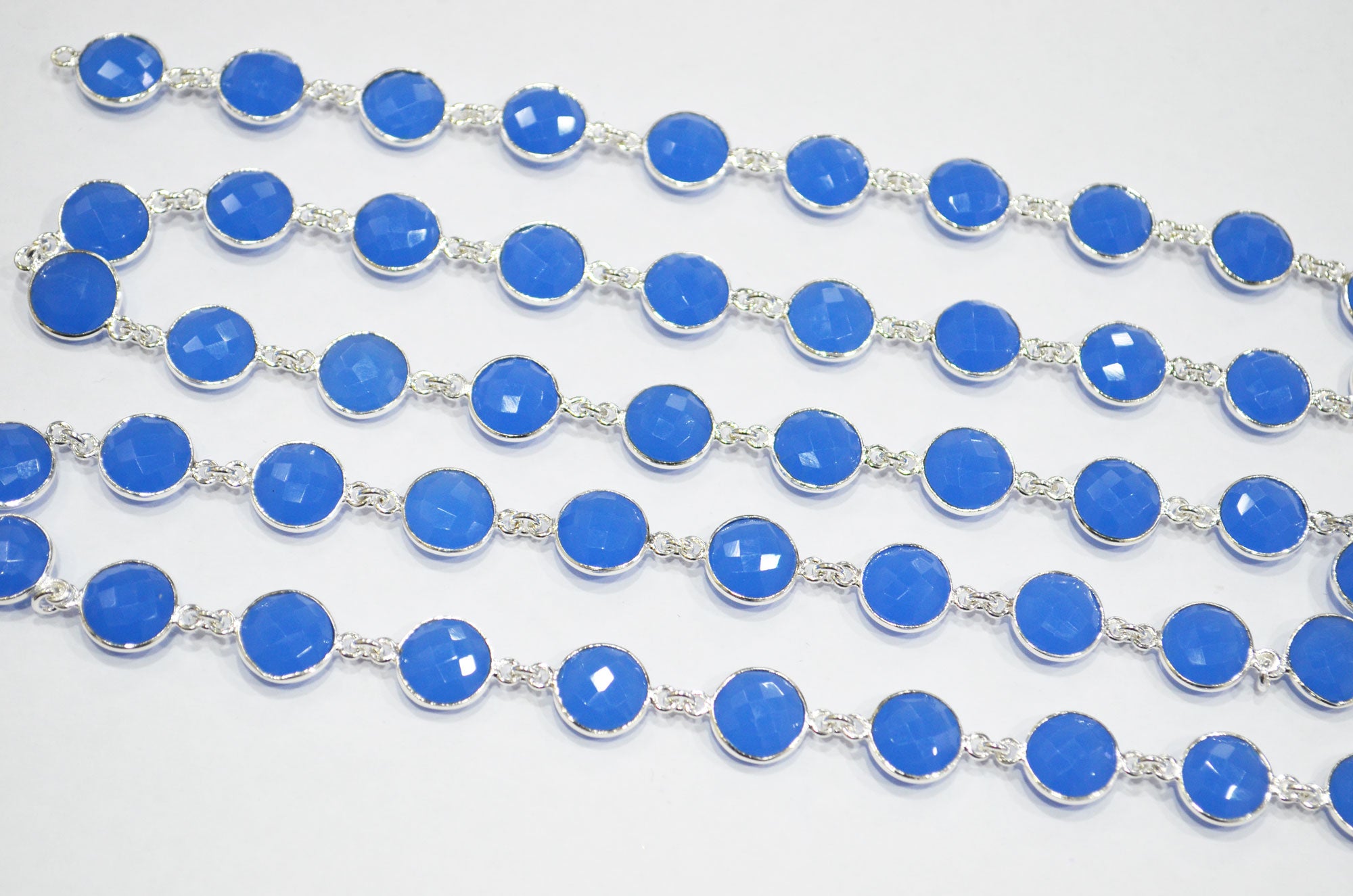 Blue Hydro Quartz Faceted Coin Shape Connector Chain , 11 mm , RB-7410