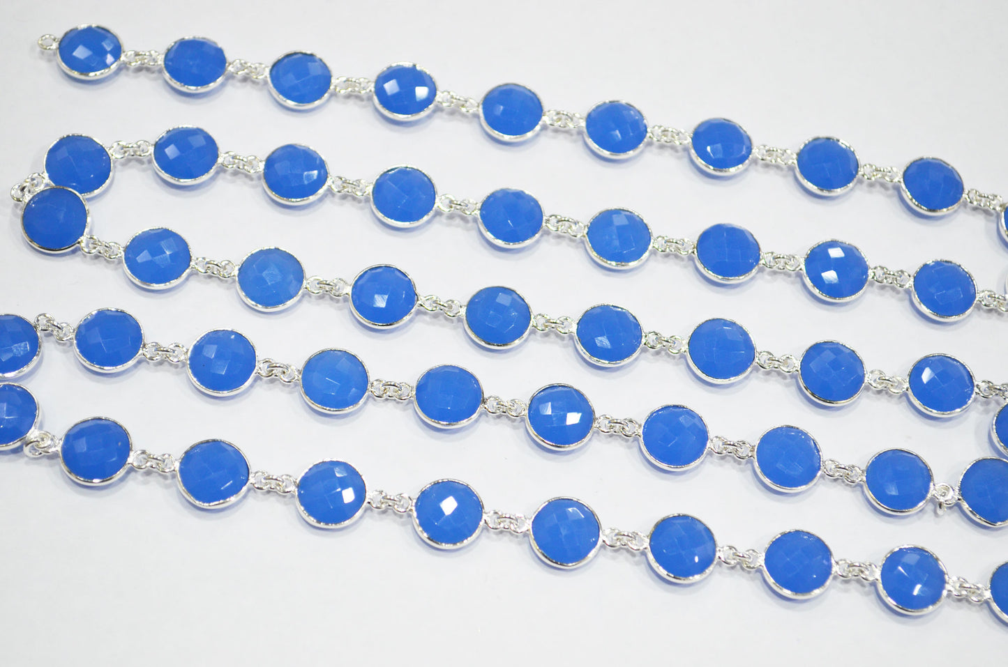 Blue Hydro Quartz Faceted Coin Shape Connector Chain , 11 mm , RB-7410