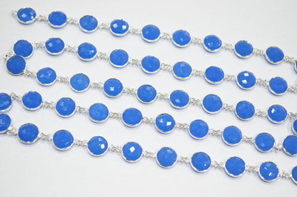 Blue Hydro Quartz Faceted Coin Shape Connector Chain , 11 mm , RB-7410