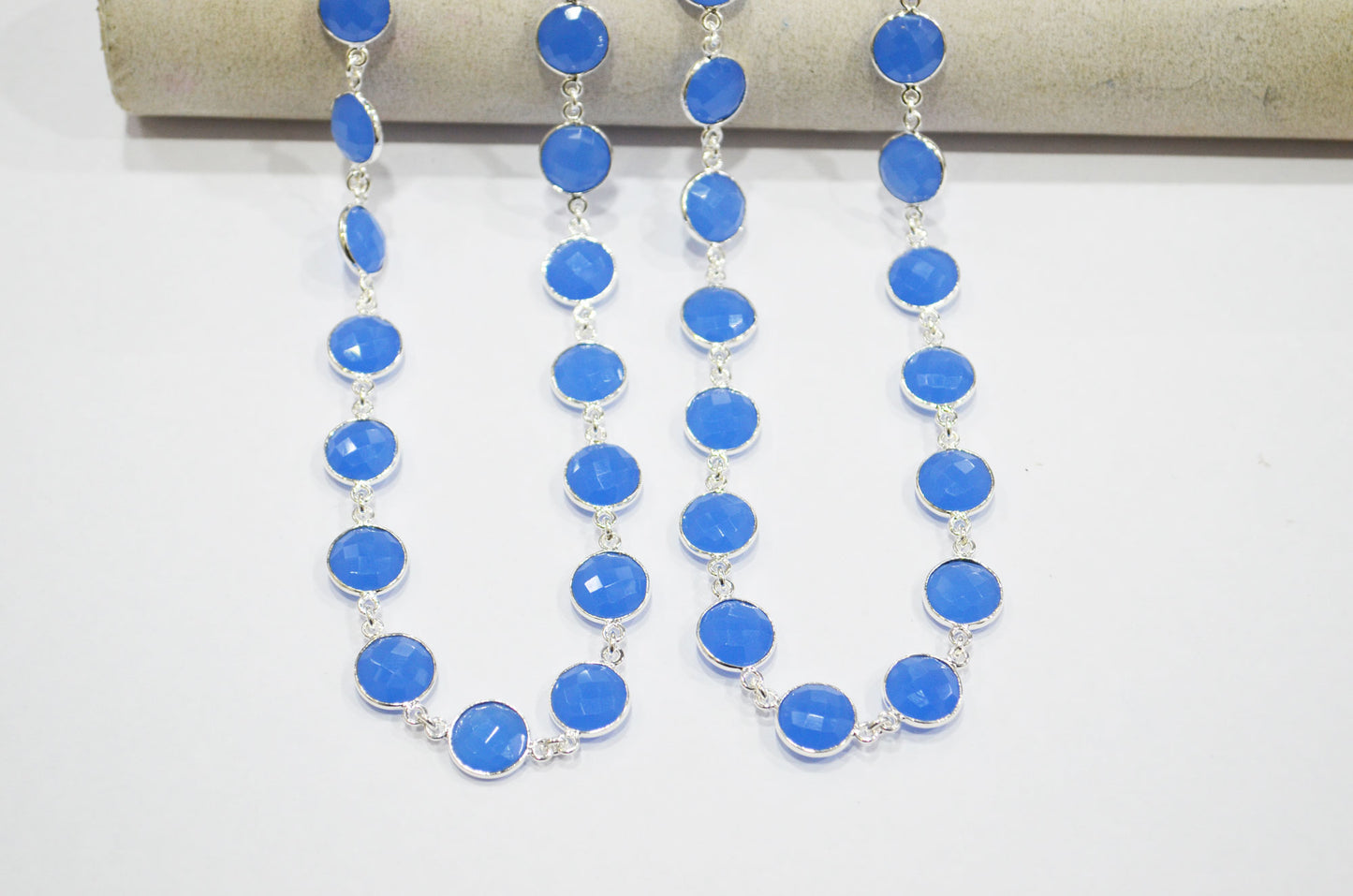 Blue Hydro Quartz Faceted Coin Shape Connector Chain , 11 mm , RB-7410