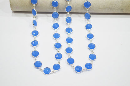 Blue Hydro Quartz Faceted Coin Shape Connector Chain , 11 mm , RB-7410