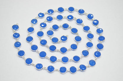 Blue Hydro Quartz Faceted Coin Shape Connector Chain , 11 mm , RB-7410