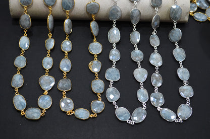 Aquamarine AB Coated Faceted Slice Shape Connector Chain , 14x16 - 17x19 mm , RB-7412