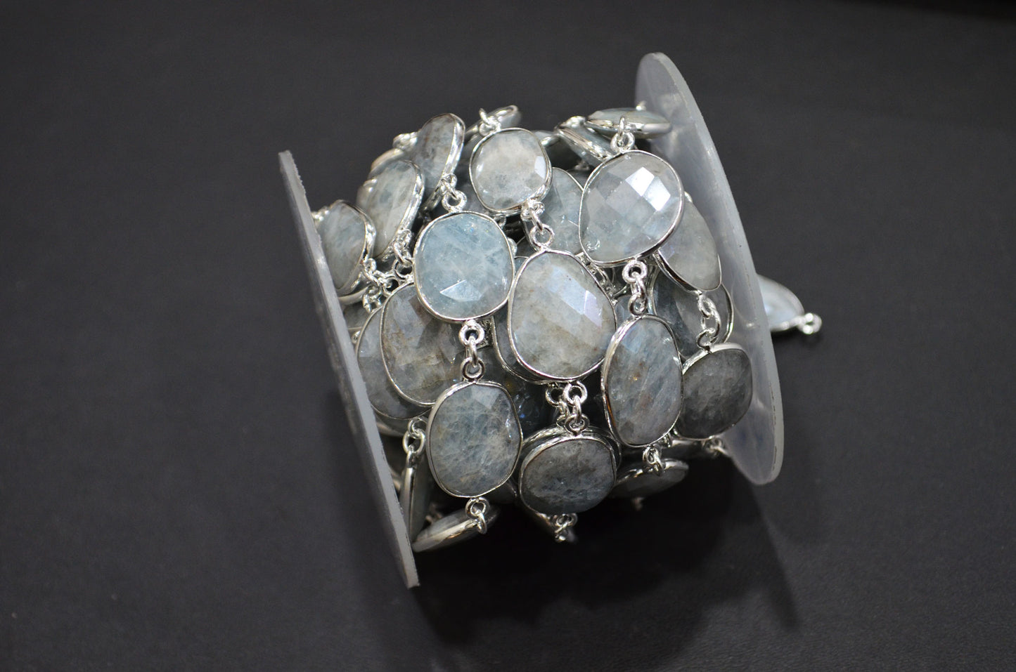 Aquamarine AB Coated Faceted Slice Shape Connector Chain , 14x16 - 17x19 mm , RB-7412