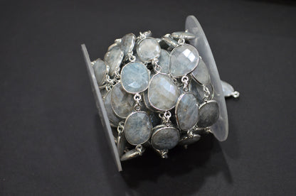 Aquamarine AB Coated Faceted Slice Shape Connector Chain , 14x16 - 17x19 mm , RB-7412