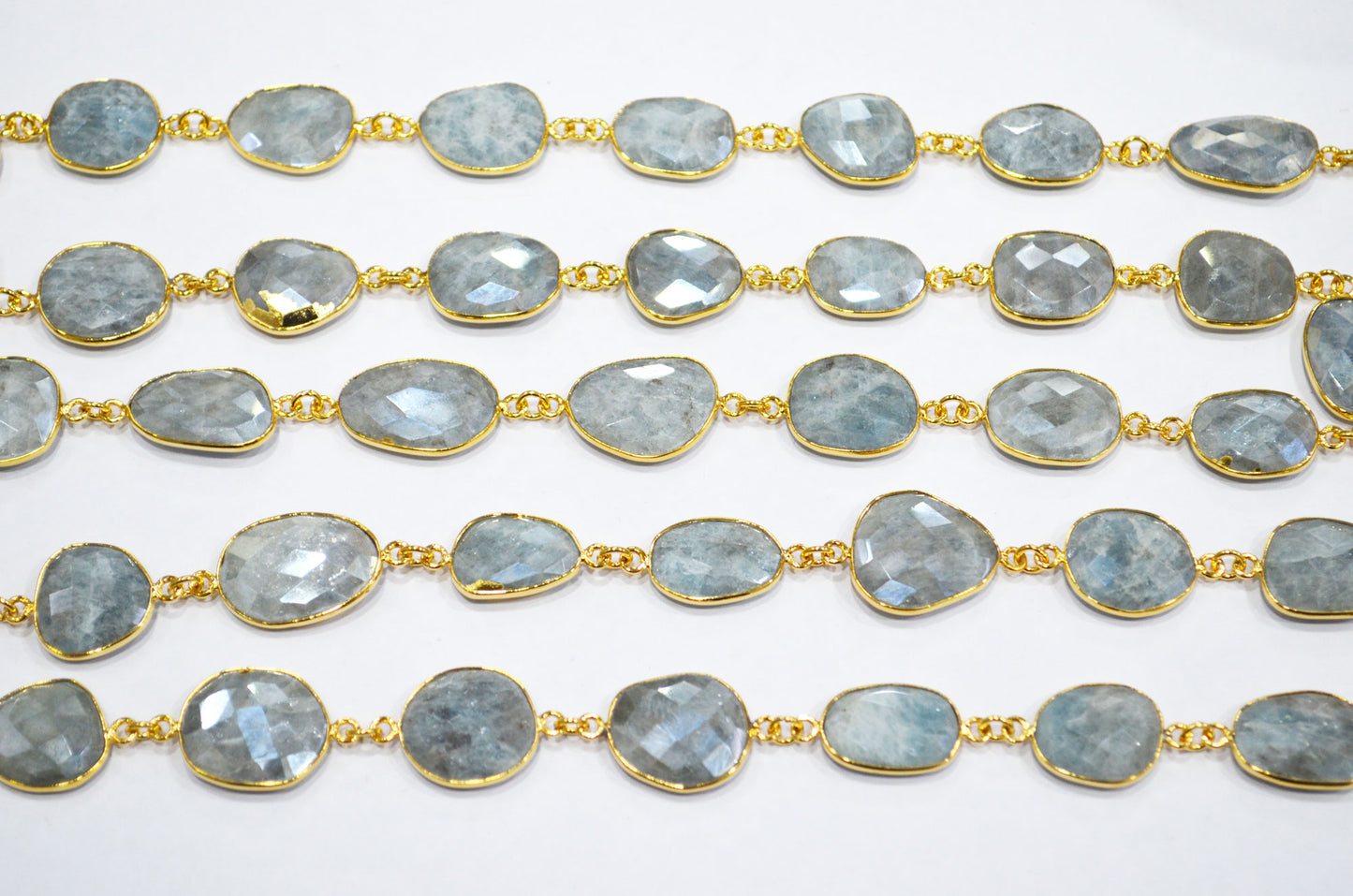 Aquamarine AB Coated Faceted Slice Shape Connector Chain , 14x16 - 17x19 mm , RB-7412