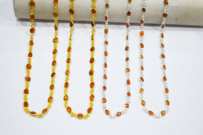 Natural Orange Kyanite Faceted Free Form Shape Connector Chain , 5 - 7 mm , RB-7414