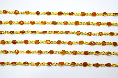 Natural Orange Kyanite Faceted Free Form Shape Connector Chain , 5 - 7 mm , RB-7414