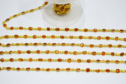 Natural Orange Kyanite Faceted Free Form Shape Connector Chain , 5 - 7 mm , RB-7414