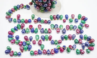 Mystic Multi Precious Quartz Tear Drops Shape Rosary Beaded Chain , 9x15 - 10x17 mm , RB-7415