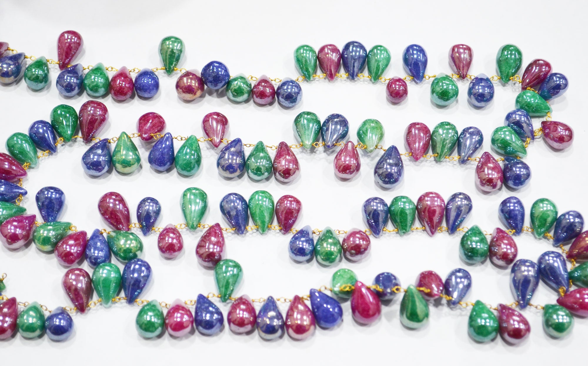 Mystic Multi Precious Quartz Tear Drops Shape Rosary Beaded Chain , 9x15 - 10x17 mm , RB-7415