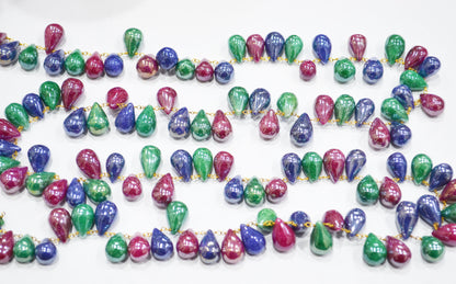 Mystic Multi Precious Quartz Tear Drops Shape Rosary Beaded Chain , 9x15 - 10x17 mm , RB-7415