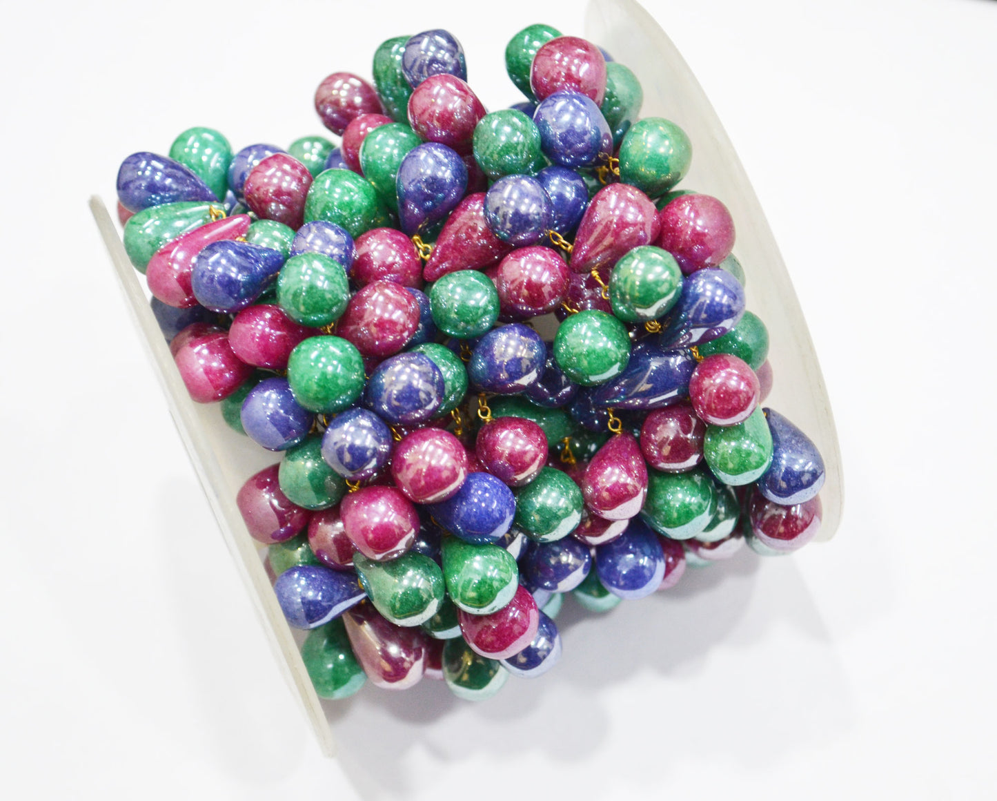 Mystic Multi Precious Quartz Tear Drops Shape Rosary Beaded Chain , 9x15 - 10x17 mm , RB-7415