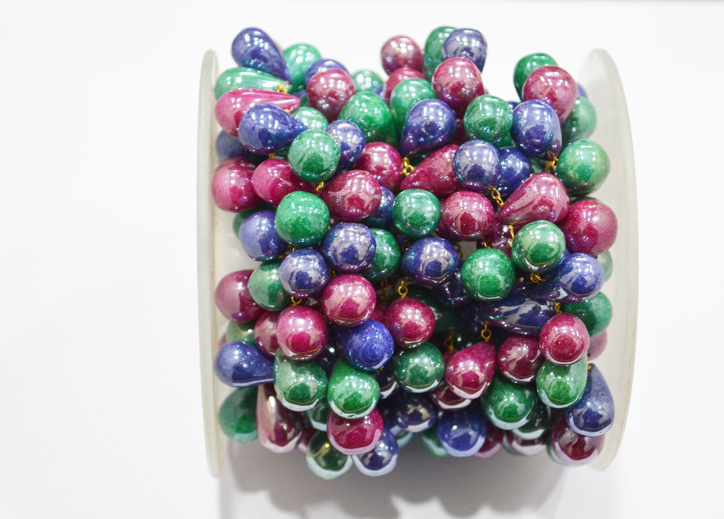 Mystic Multi Precious Quartz Tear Drops Shape Rosary Beaded Chain , 9x15 - 10x17 mm , RB-7415