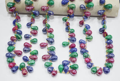 Mystic Multi Precious Quartz Tear Drops Shape Rosary Beaded Chain , 9x15 - 10x17 mm , RB-7415