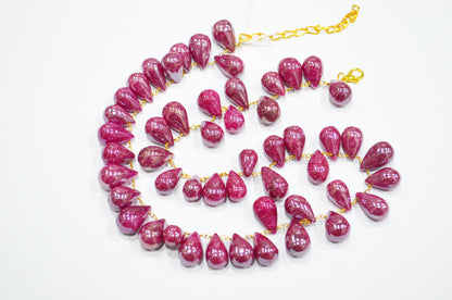 Mystic Ruby Quartz Smooth Tear Drops Shape Necklace With Lobster Lock And Adjustable Chain , 16 Inches , 9x13 - 10x15 mm , RB-7417