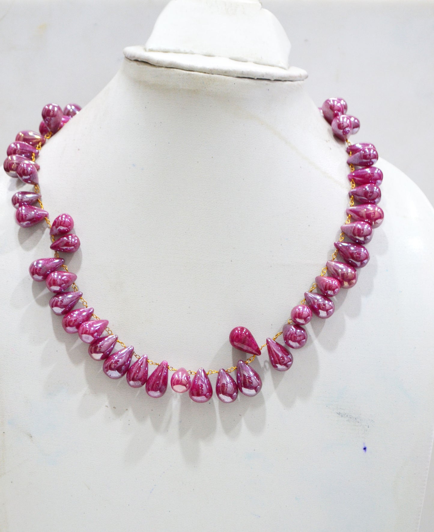 Mystic Ruby Quartz Smooth Tear Drops Shape Necklace With Lobster Lock And Adjustable Chain , 16 Inches , 9x13 - 10x15 mm , RB-7417