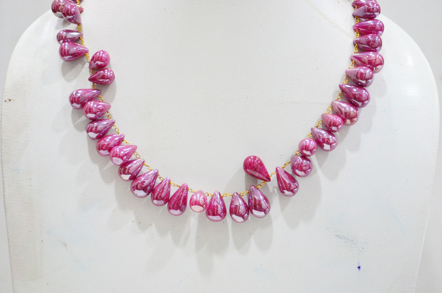 Mystic Ruby Quartz Smooth Tear Drops Shape Necklace With Lobster Lock And Adjustable Chain , 16 Inches , 9x13 - 10x15 mm , RB-7417