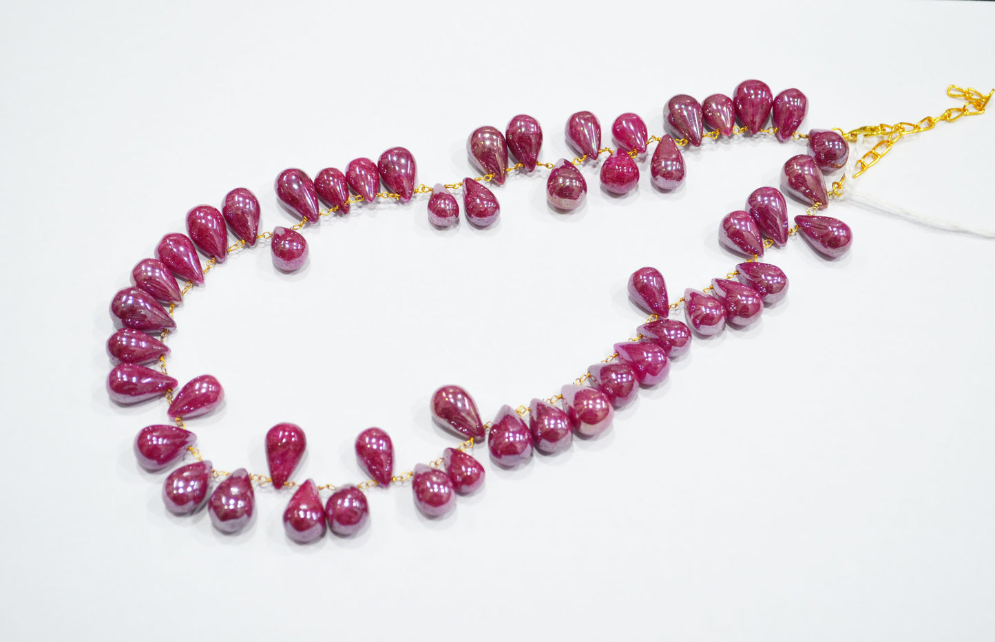 Mystic Ruby Quartz Smooth Tear Drops Shape Necklace With Lobster Lock And Adjustable Chain , 16 Inches , 9x13 - 10x15 mm , RB-7417