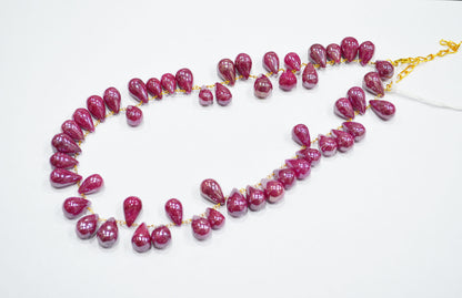 Mystic Ruby Quartz Smooth Tear Drops Shape Necklace With Lobster Lock And Adjustable Chain , 16 Inches , 9x13 - 10x15 mm , RB-7417