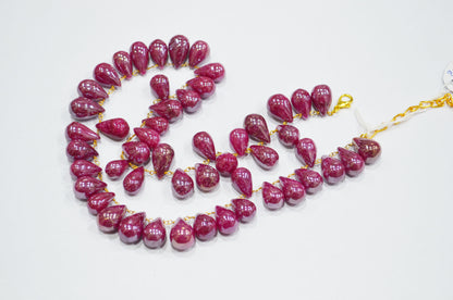 Mystic Ruby Quartz Smooth Tear Drops Shape Necklace With Lobster Lock And Adjustable Chain , 16 Inches , 9x13 - 10x15 mm , RB-7417