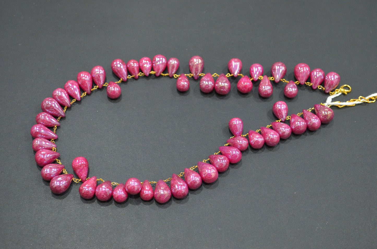 Mystic Ruby Quartz Smooth Tear Drops Shape Necklace With Lobster Lock And Adjustable Chain , 16 Inches , 9x13 - 10x15 mm , RB-7417