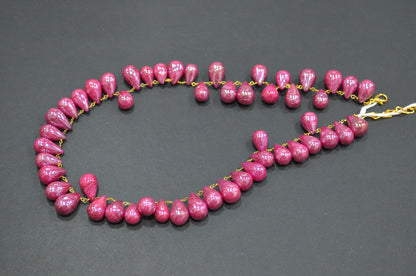 Mystic Ruby Quartz Smooth Tear Drops Shape Necklace With Lobster Lock And Adjustable Chain , 16 Inches , 9x13 - 10x15 mm , RB-7417