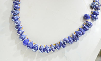 Mystic Sapphire Quartz Smooth Tear Drops Shape Necklace With Lobster Lock And Adjustable Chain , 16 Inches , 9x12 - 11x16 mm , RB-7419