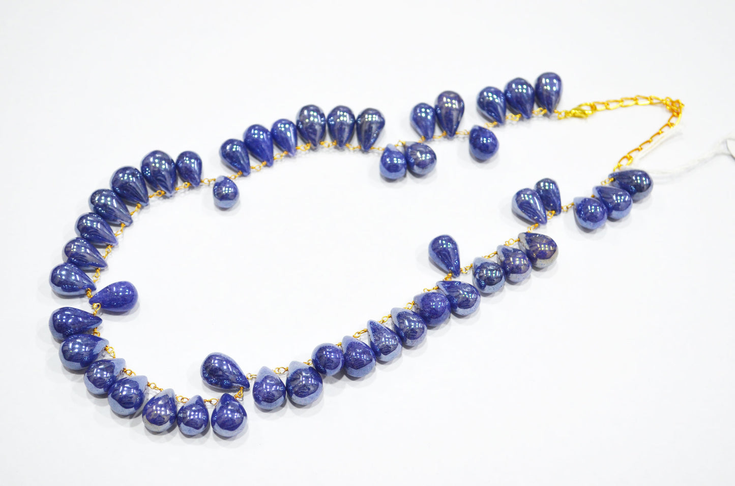 Mystic Sapphire Quartz Smooth Tear Drops Shape Necklace With Lobster Lock And Adjustable Chain , 16 Inches , 9x12 - 11x16 mm , RB-7419