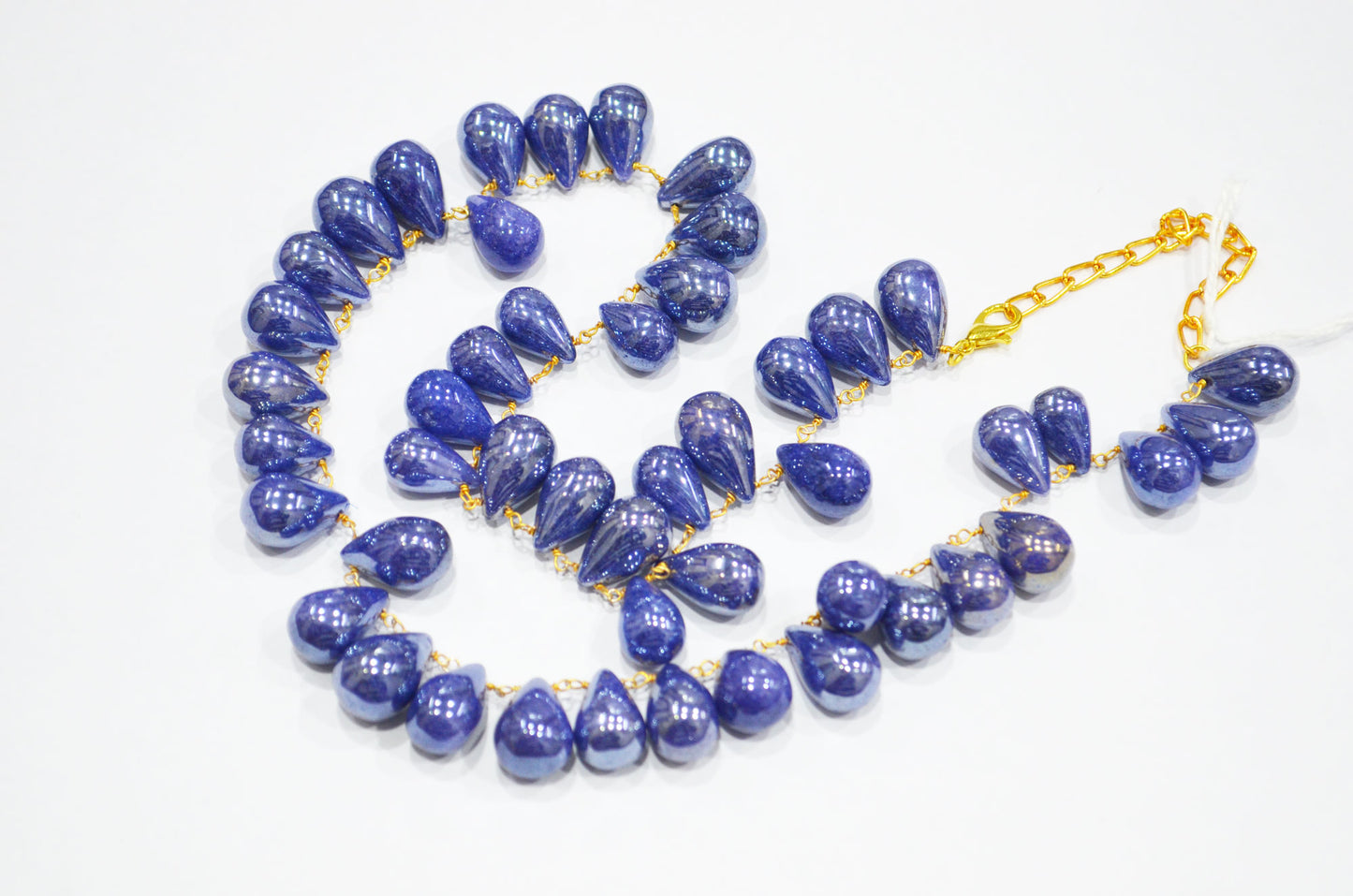 Mystic Sapphire Quartz Smooth Tear Drops Shape Necklace With Lobster Lock And Adjustable Chain , 16 Inches , 9x12 - 11x16 mm , RB-7419