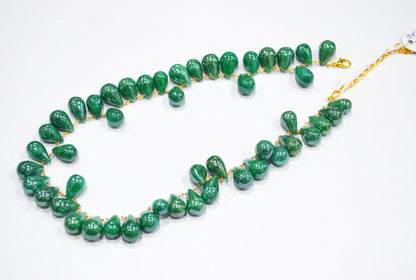 Mystic Emerald Quartz Smooth Tear Drops Shape Necklace With Lobster Lock And Adjustable Chain , 16 Inches , 9x13 - 11x16 mm , RB-7420