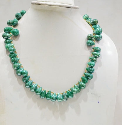 Mystic Emerald Quartz Smooth Tear Drops Shape Necklace With Lobster Lock And Adjustable Chain , 16 Inches , 9x13 - 11x16 mm , RB-7420