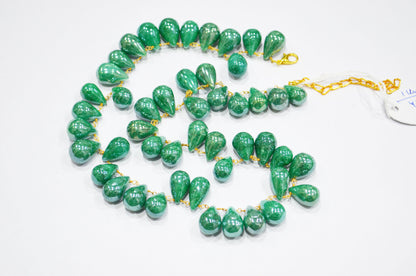 Mystic Emerald Quartz Smooth Tear Drops Shape Necklace With Lobster Lock And Adjustable Chain , 16 Inches , 9x13 - 11x16 mm , RB-7420