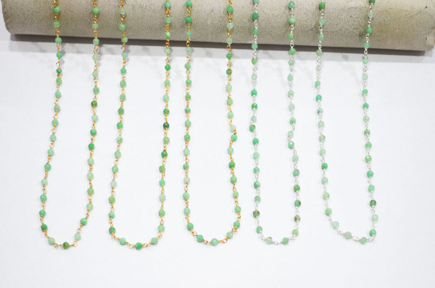 Chrysoprase Faceted Round Shape Rosary Beaded Chain  , 3 mm , RB-7422