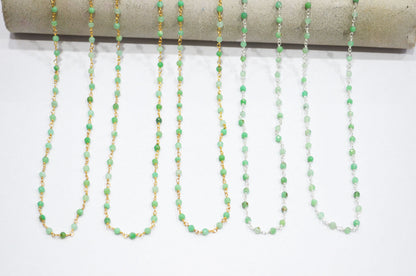 Chrysoprase Faceted Round Shape Rosary Beaded Chain  , 3 mm , RB-7422