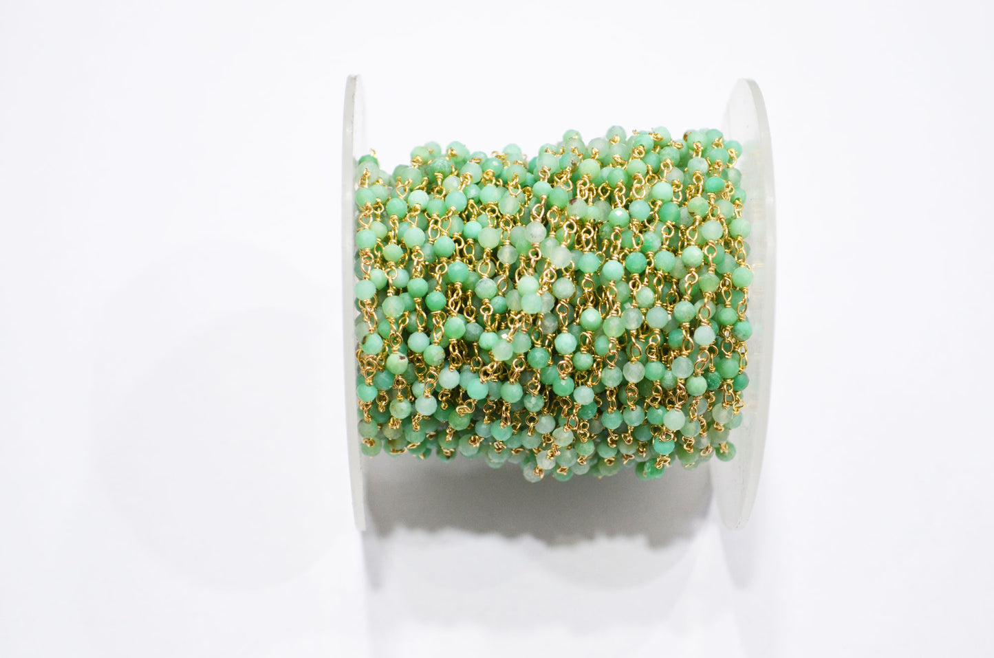 Chrysoprase Faceted Round Shape Rosary Beaded Chain  , 3 mm , RB-7422