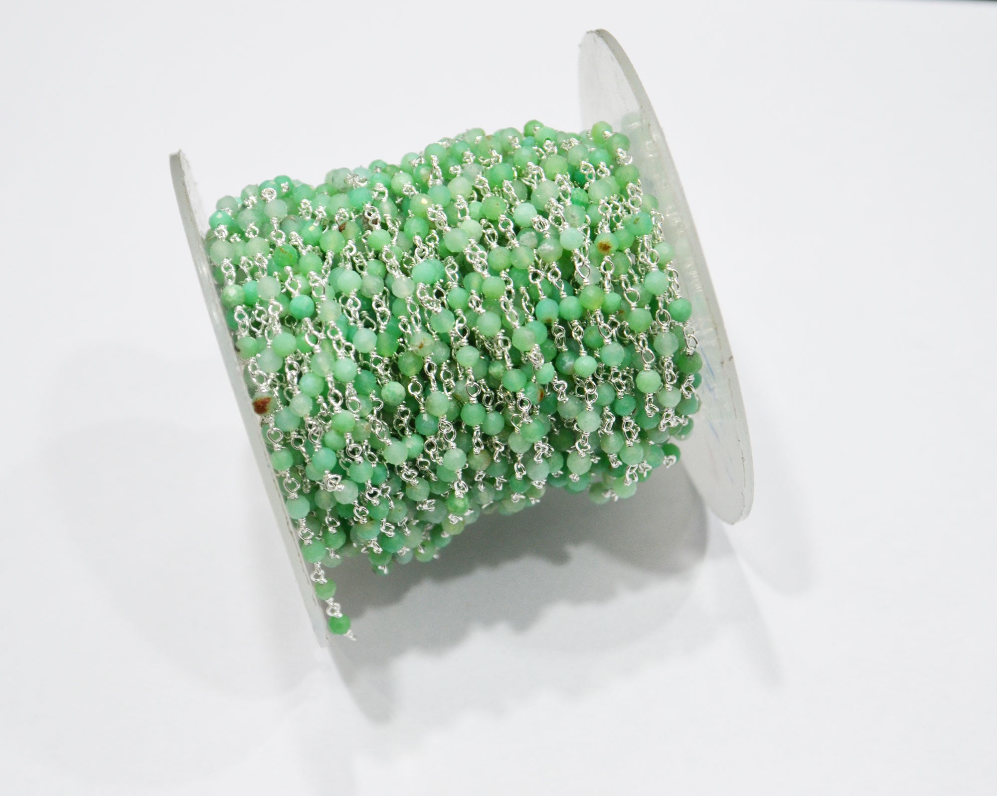 Chrysoprase Faceted Round Shape Rosary Beaded Chain  , 3 mm , RB-7422