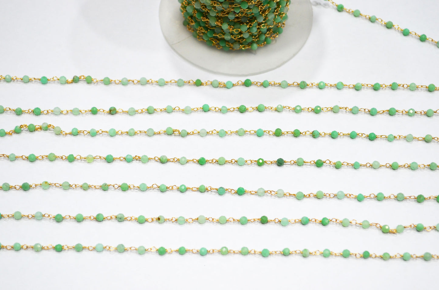 Chrysoprase Faceted Round Shape Rosary Beaded Chain  , 3 mm , RB-7422