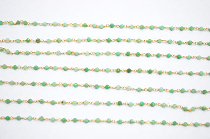 Chrysoprase Faceted Round Shape Rosary Beaded Chain  , 3 mm , RB-7422
