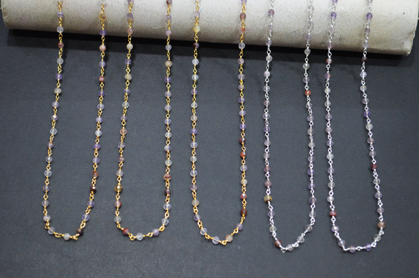 Purple Ghost Faceted Round Shape Rosary Beaded Chain  , 3 mm , RB-7423