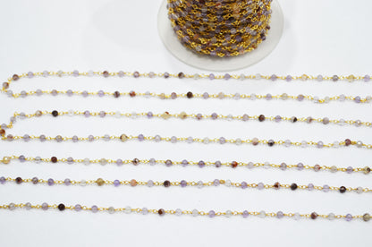 Purple Ghost Faceted Round Shape Rosary Beaded Chain  , 3 mm , RB-7423