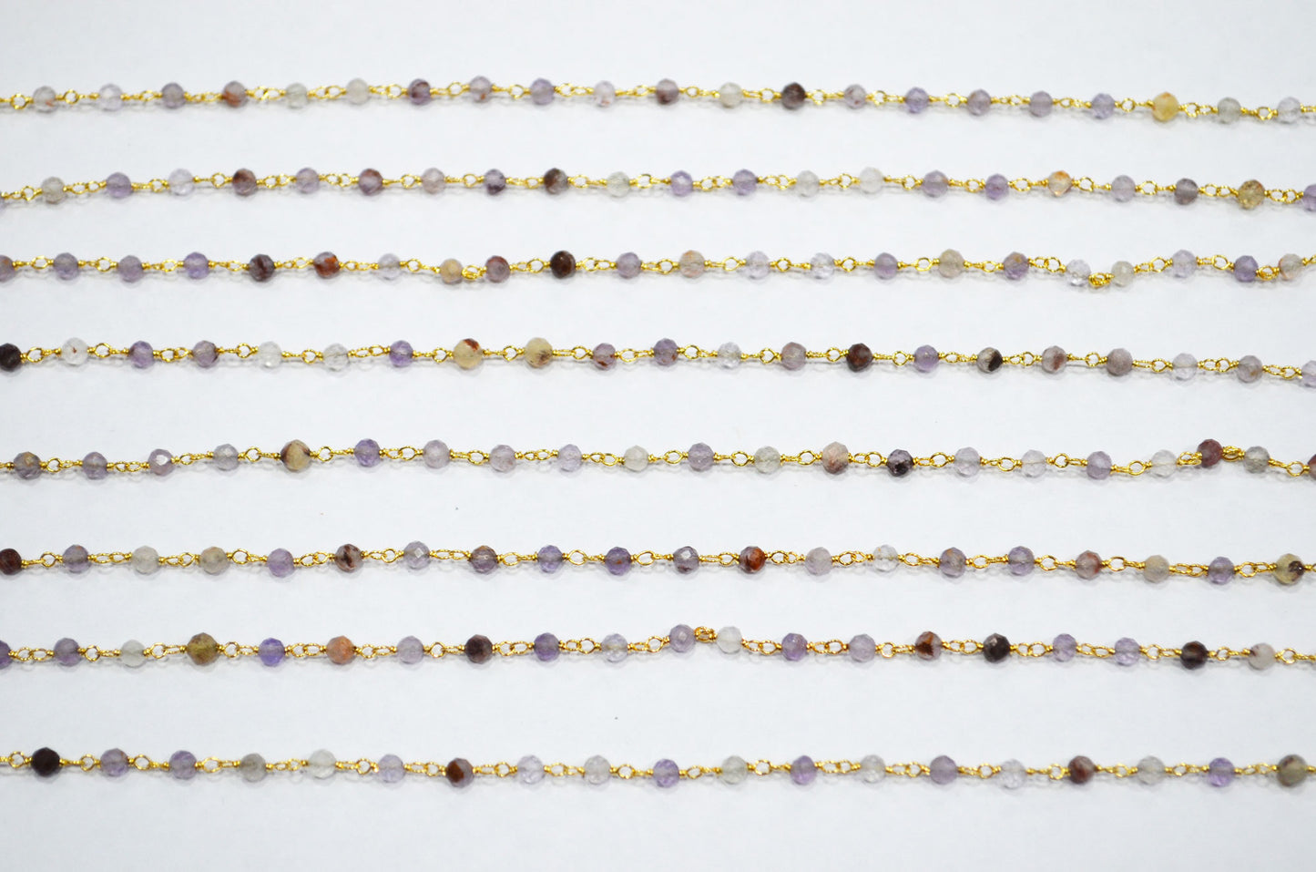 Purple Ghost Faceted Round Shape Rosary Beaded Chain  , 3 mm , RB-7423