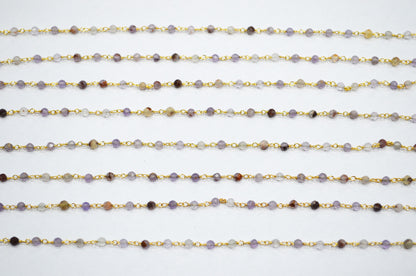 Purple Ghost Faceted Round Shape Rosary Beaded Chain  , 3 mm , RB-7423