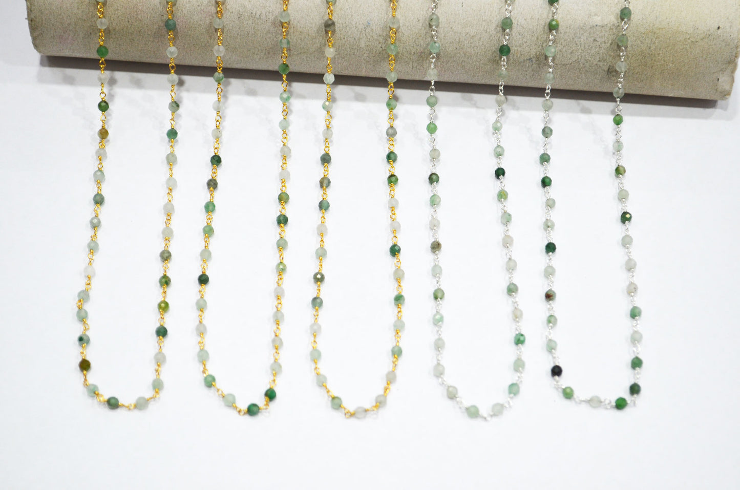 Shaded African Emerald Faceted Round Shape Rosary Beaded Chain  , 3 mm , RB-7424