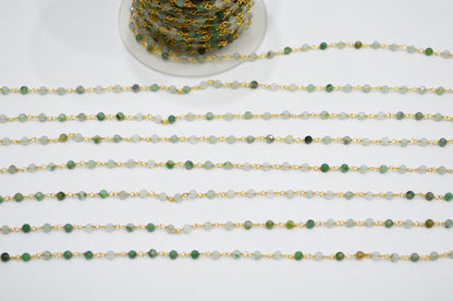 Shaded African Emerald Faceted Round Shape Rosary Beaded Chain  , 3 mm , RB-7424