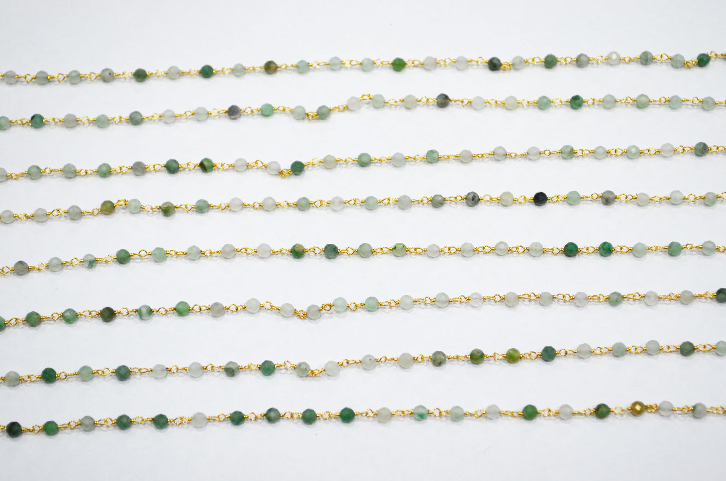 Shaded African Emerald Faceted Round Shape Rosary Beaded Chain  , 3 mm , RB-7424