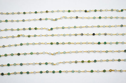 Shaded African Emerald Faceted Round Shape Rosary Beaded Chain  , 3 mm , RB-7424