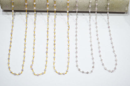 Purple Grey Lepidolite Faceted Round Shape Rosary Beaded Chain  , 3 mm , RB-7425